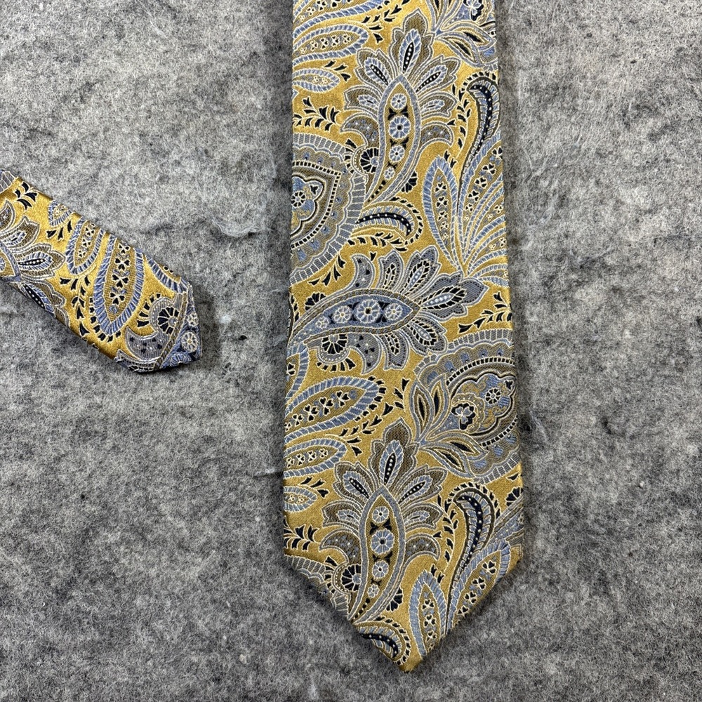 Jos. A. Bank Signature Men's Golden Gray &‎ Blue Paisley Print 100% Silk Necktie